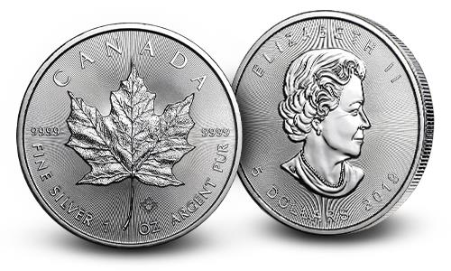 The obverse and reverse of a Silver Canadian Maple Leaf in near-perfect condition.