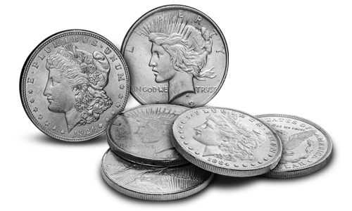 A stack of Morgan Silver Dollars, displaying different years of release for the famous Silver coin.