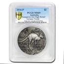 2016 Australia 2 oz Silver HR Kangaroo MS-69 PCGS (Antiqued)