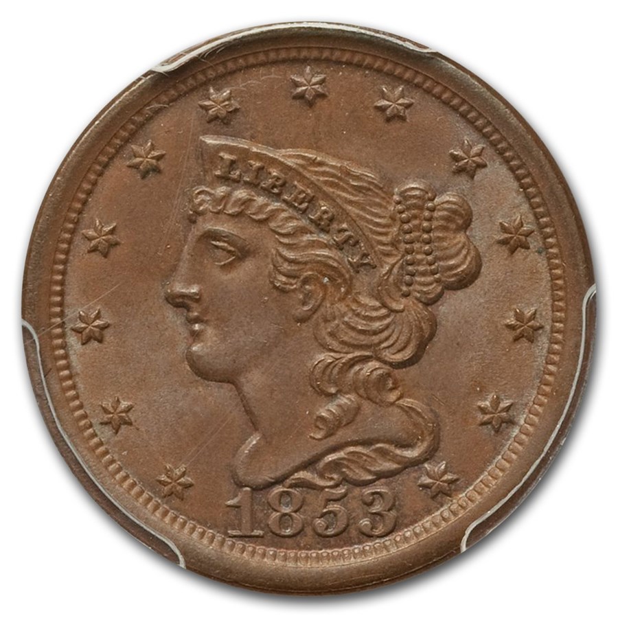 1853 (None) Phil Braided Hair Half Cent Value