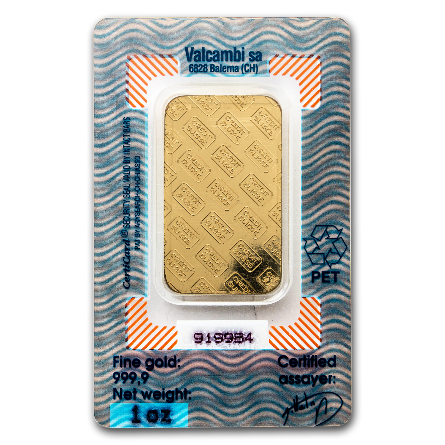 1 oz credit suisse gold bar .9999 fine with assay card 1 oz credit suisse gold bar .9999 fine with assay card