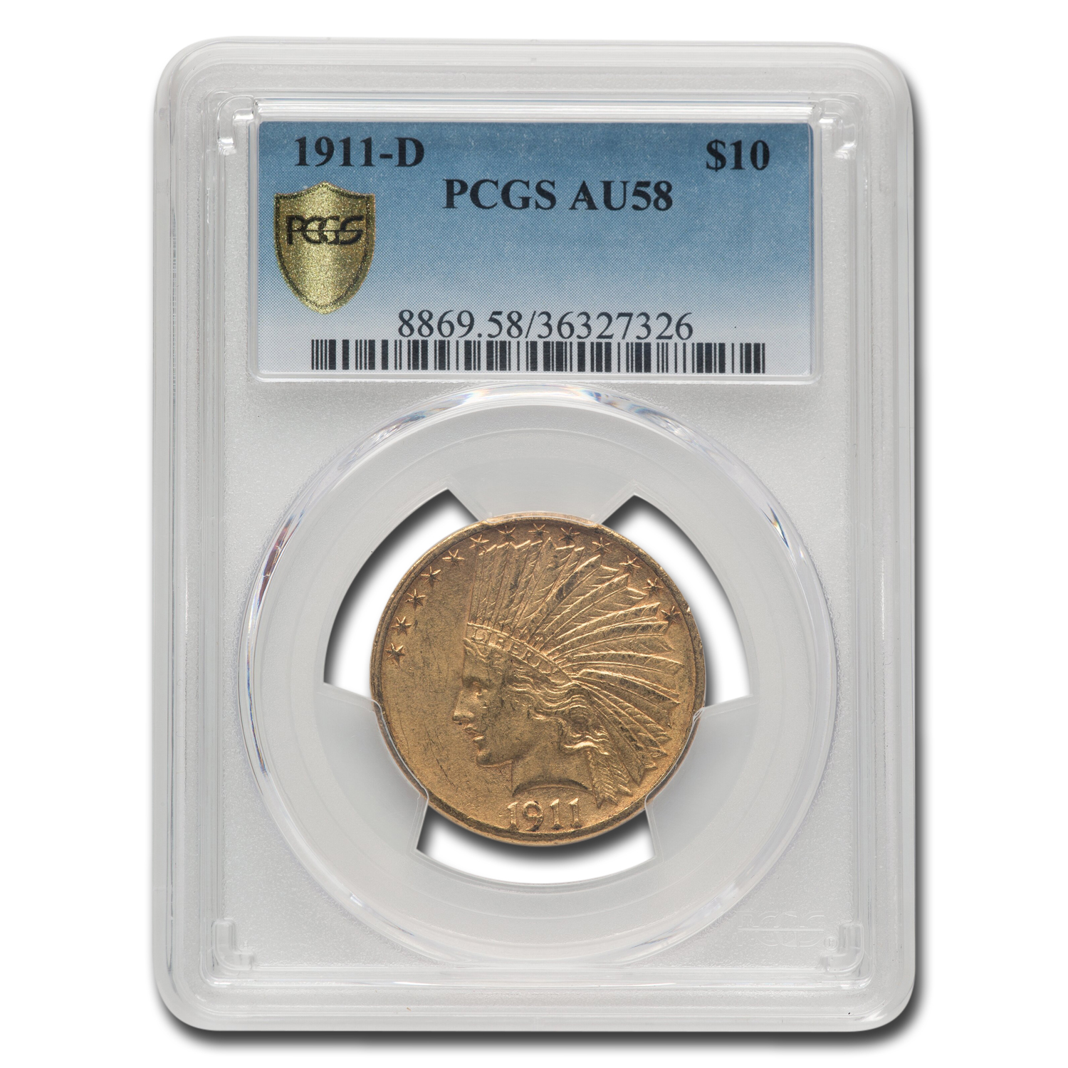 1911-D $10 Indian Gold Eagle AU-58 PCGS - Picture 1 of 3