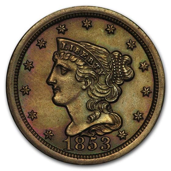 1853 (None) Phil Braided Hair Half Cent Value