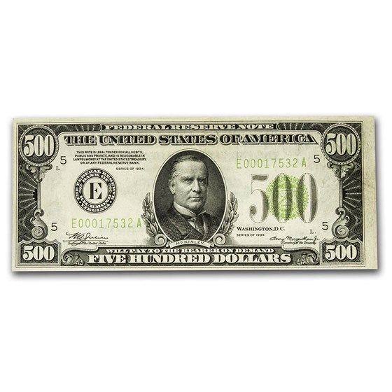 1934 (E-Richmond) $500 FRN AU For Sale | $500 Dollar Bills ...