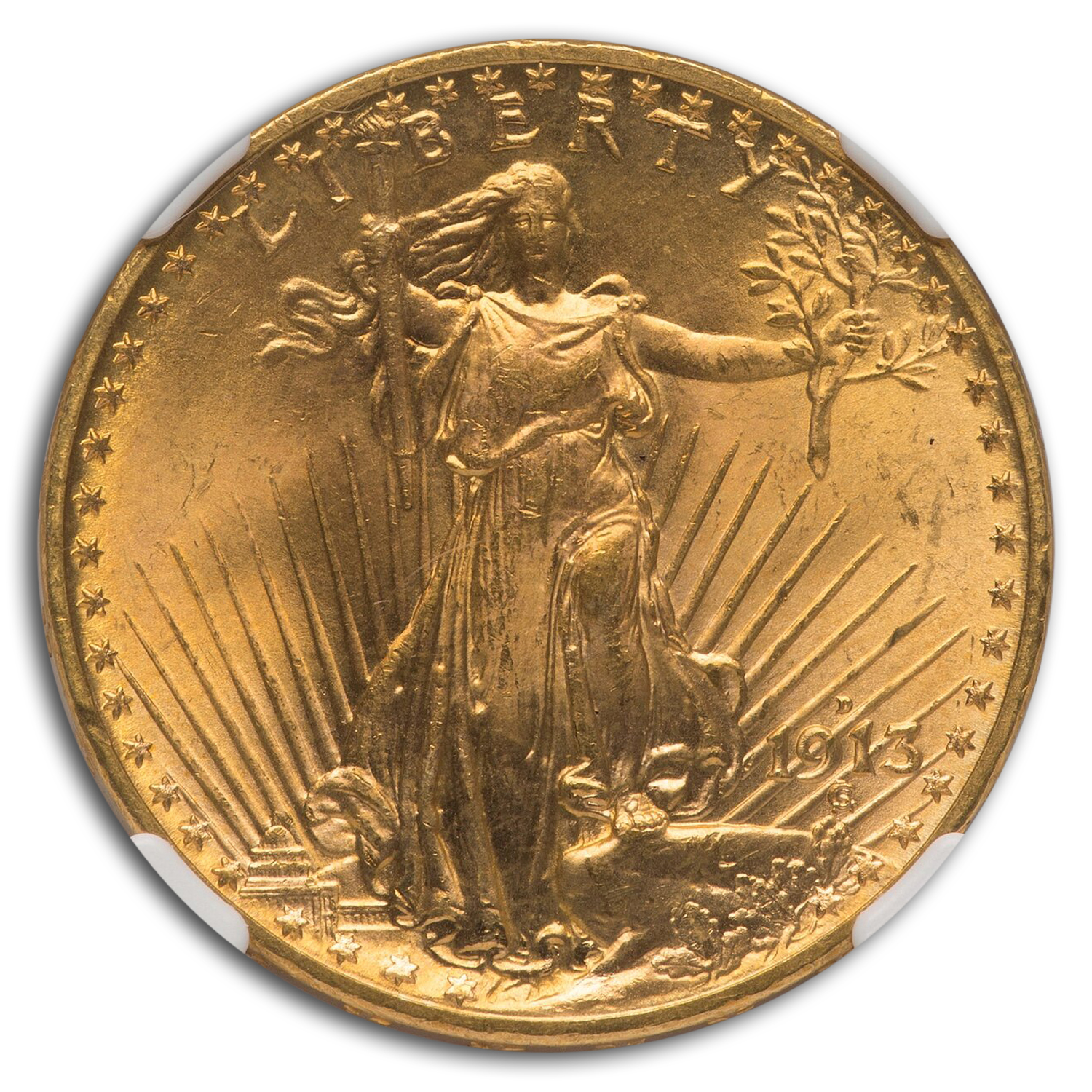 Doble águila dorada St Gaudens 1913-D $20 MS-66 NGC - Imagen 2 de 3