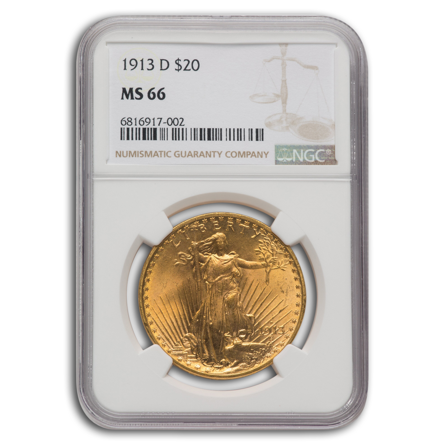 Doble águila dorada St Gaudens 1913-D $20 MS-66 NGC - Imagen 1 de 3