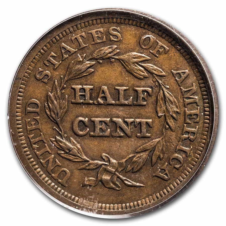 1851 (None) Phil Braided Hair Half Cent Value