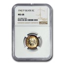 1942-P Silver Jefferson Nickel MS-68 NGC