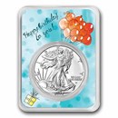 2026 1 oz Silver Eagle - w/Happy Birthday, Balloons Card, In TEP