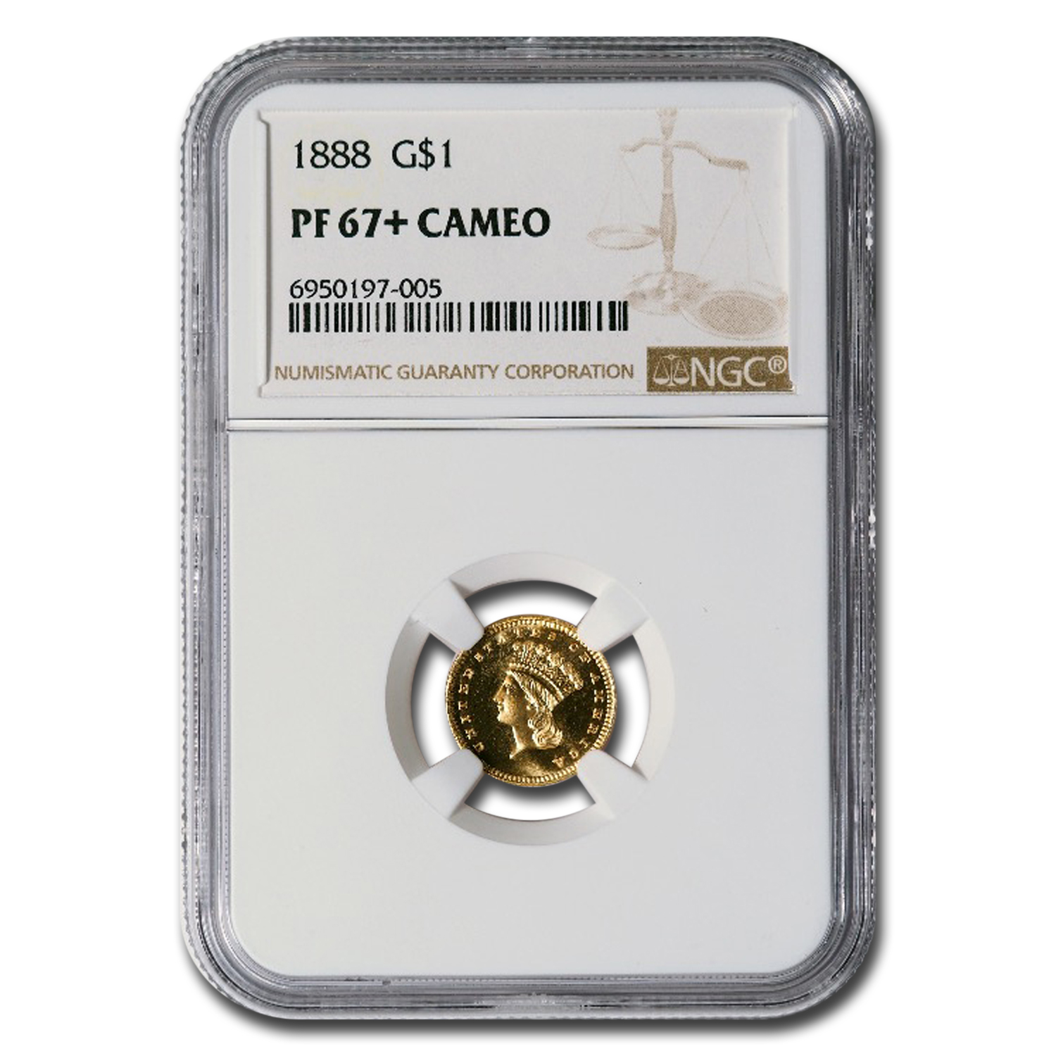 1888 1 $ Indian Head Gold PF-67 + Cameo NGC - Bild 1 von 3
