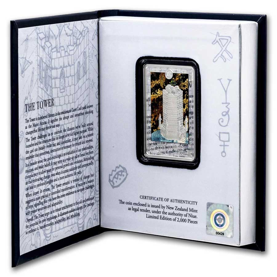 2024 ザ タワー タロット カード番号「XVI」 1 オンス シルバー コイン $2 ニウエ ニュージーランド ミント 2024