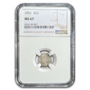 1851 Three Cent Silver MS-67 NGC