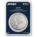2025 1 oz Ag $2 Captain America vs Thanos (MD® Premier + PCGS FS)