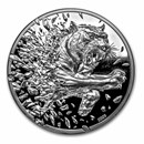 2025 Mongolia 250 gram Silver Proof Silver Bursts: Tiger