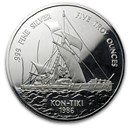 1986 Samoa 5 oz Silver 25 Tala Kon-Tiki Proof (Coin Only)