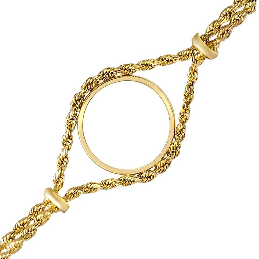 14k Gold Polished Rope Coin Bracelet 7 inches (16.5 mm) Gold