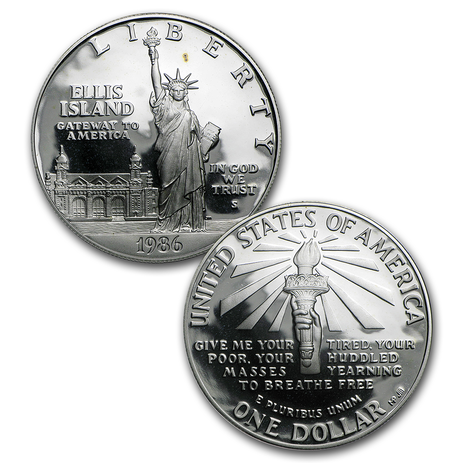 1986 Statue of Liberty PROOF 2 Coin Set w// Silver Dollar /& Half With Box /& COA