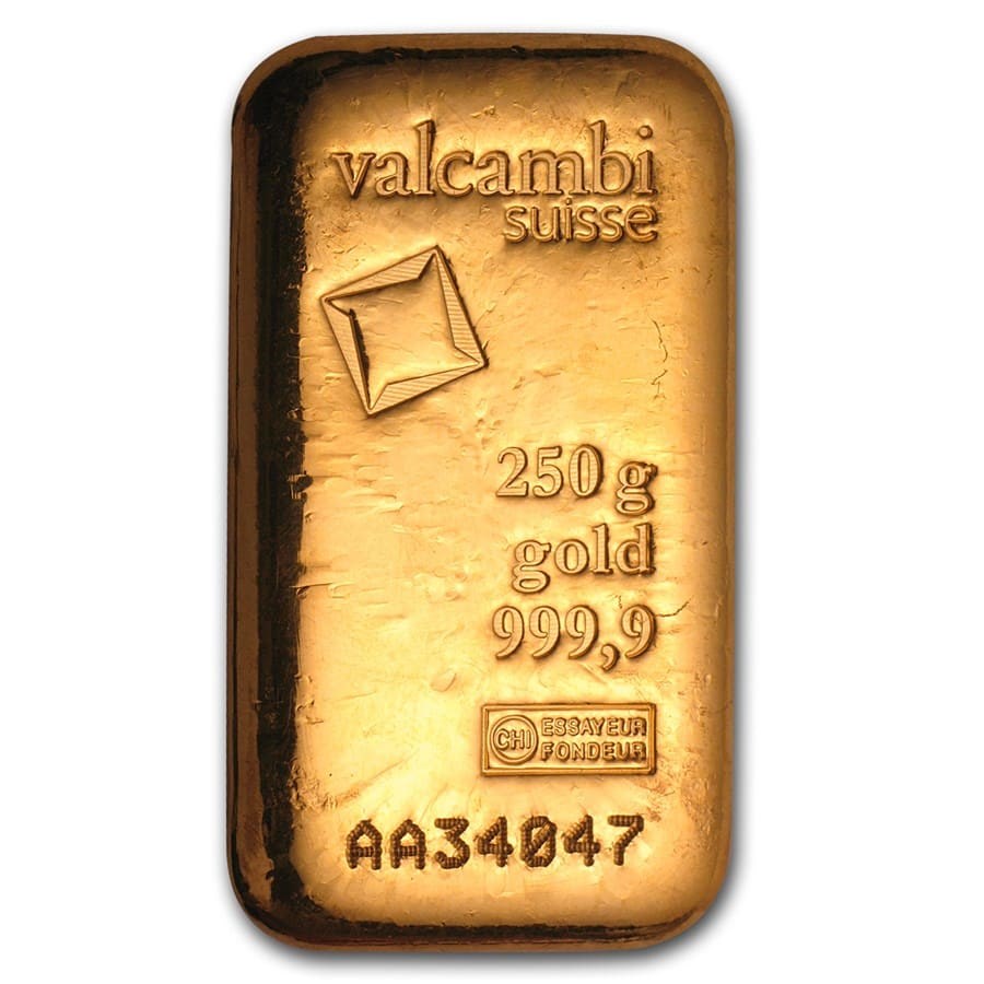 250 gram Gold Bar Valcambi (Poured w/Assay) Valcambi (Gold Bars