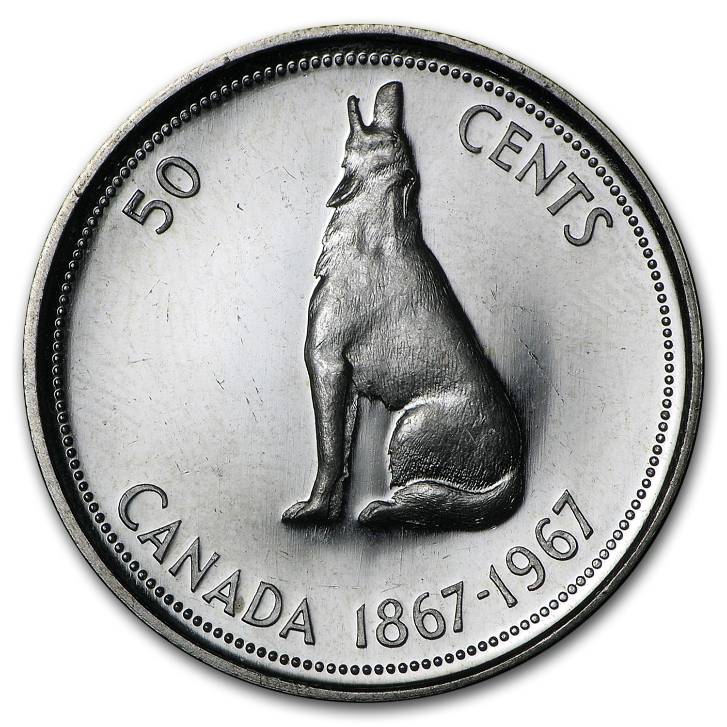 Canada 1967 Centennial Wolf BU Silver Fifty Cent Piece!!