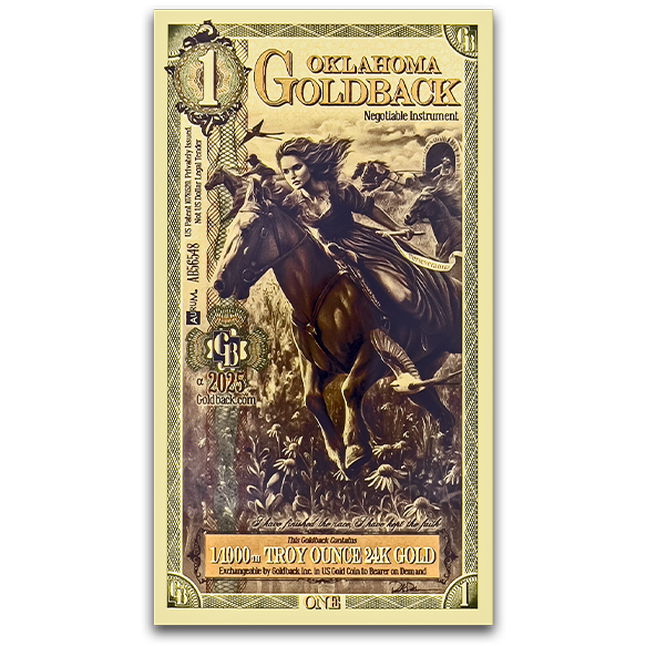 2025 Oklahoma Goldback – 1/500 Oz 24kt .999 Fine Gold Foil Note (ALPHA Release, In Stock)