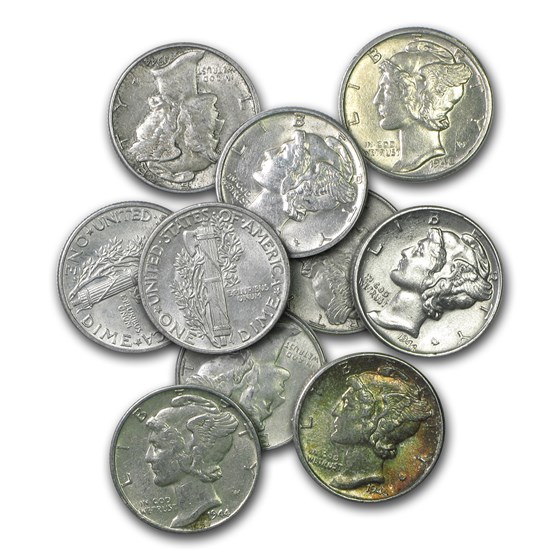 $1.00 Face Value Mercury Dimes AU $1.00 Face Value Mercury Dimes AU
