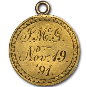 $1.00 Liberty Gold-Type III - No Date Love Token - J. McG $1.00 Liberty Gold-Type III - No Date Love Token - J. McG