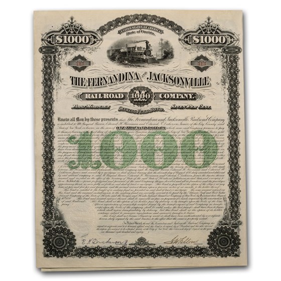$1,000 Bond - Fernandina & Jacksonville Railroad (E. H. Harriman) $1,000 Bond - Fernandina & Jacksonville Railroad (E. H. Harriman)