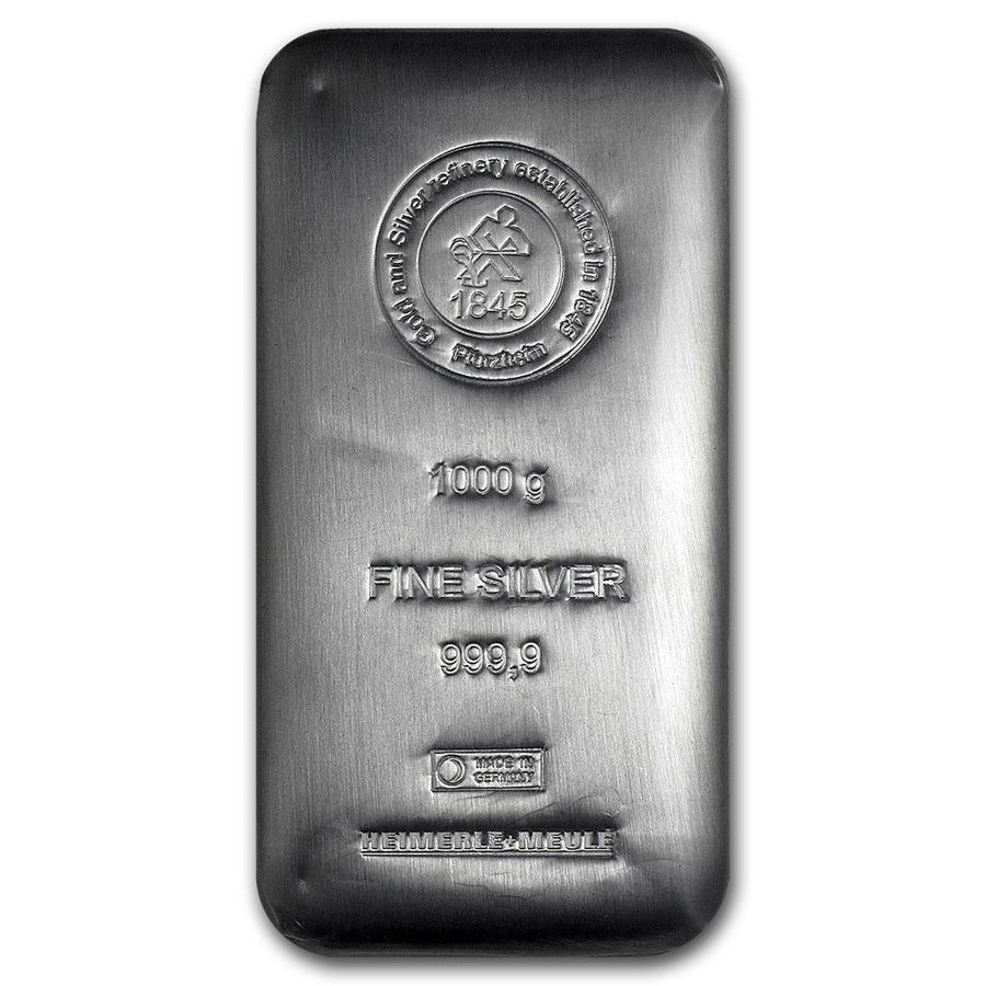 1,000 gram (Kilo) Silver Bar - Heimerle & Meule (Cast)