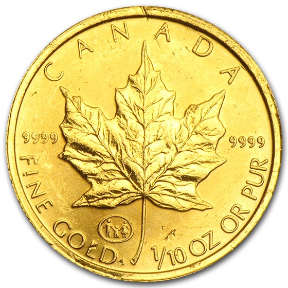 1/10 Gold Canadian Maple Leaf (Abrasions) 1/10 Gold Canadian Maple Leaf (Abrasions)