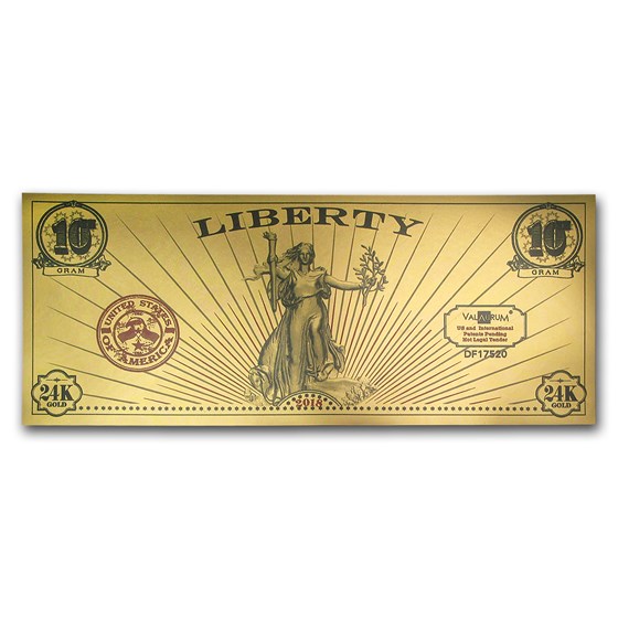 1/10 gram Gold Aurum Note - 2018 Lady Liberty, 24K