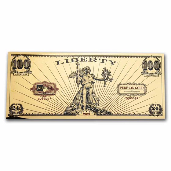 1/10 gram Gold Aurum Note - 2021 Lady Liberty Design 1/10 gram Gold Aurum Note - 2021 Lady Liberty Design