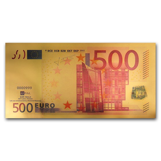 1/10 gram Gold Aurum Note - €500 Note (Replica, 24K) 1/10 gram Gold Aurum Note - €500 Note (Replica, 24K)
