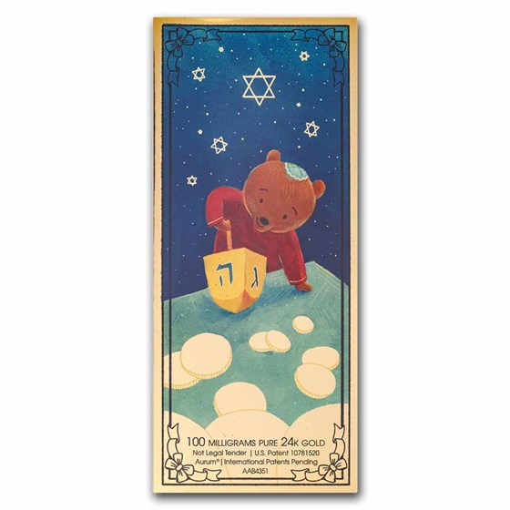 1/10 gram Gold Aurum Note - Little Bear Hanukkah, 24K 1/10 gram Gold Aurum Note - Little Bear Hanukkah, 24K