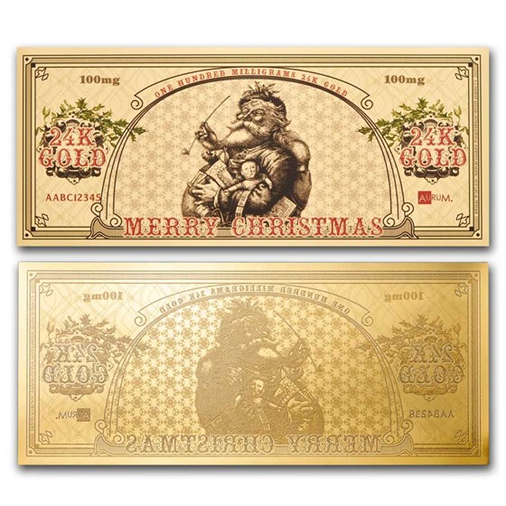 1/10 gram Gold Aurum Note - Santa Bucks, 24K 1/10 gram Gold Aurum Note - Santa Bucks, 24K