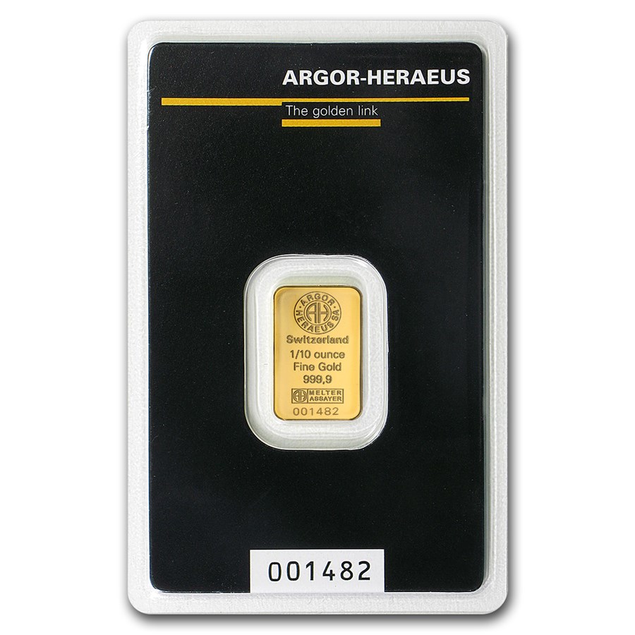 1/10 oz Gold Bar - Argor-Heraeus (In Assay)