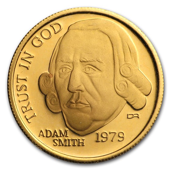 1/10 oz Gold Round - Adam Smith (.900 fine) 1/10 oz Gold Round - Adam Smith (.900 fine)