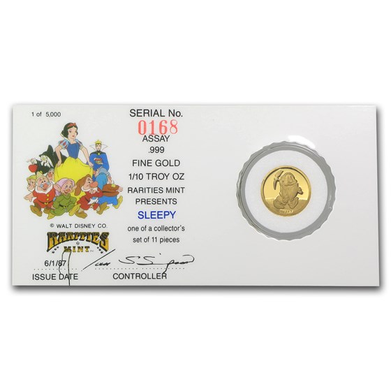 1/10 oz Gold Round - Disney Snow White 50th Anniv (Sleepy) 1/10 oz Gold Round - Disney Snow White 50th Anniv (Sleepy)