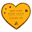 1/1000 oz Gold Shaped Heart - I love You (In Assay)