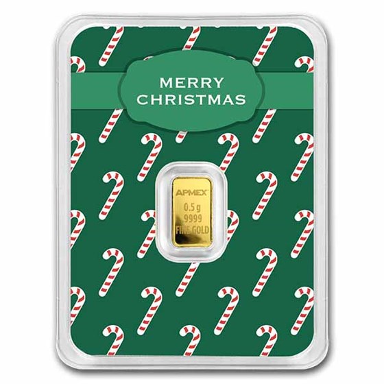1/2 gram Gold Bar - APMEX (Merry Christmas, Candy Canes In TEP) 1/2 gram Gold Bar - APMEX (Merry Christmas, Candy Canes In TEP)