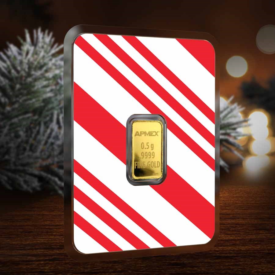 1/2 gram Gold Bar - APMEX (w/Candy Cane Stripes Card, In TEP)
