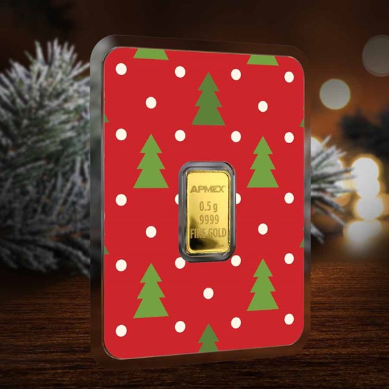 1/2 gram Gold Bar - APMEX (w/Christmas Trees Card, In TEP)