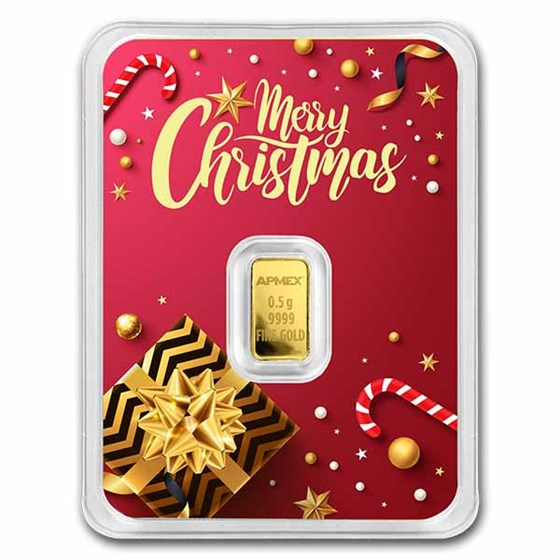 1/2 gram Gold Bar - APMEX (w/Elegant Christmas Card, In TEP) 1/2 gram Gold Bar - APMEX (w/Elegant Christmas Card, In TEP)