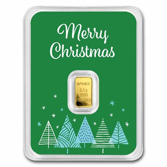 1/2 gram Gold Bar - APMEX (w/Green Merry Christmas Card, In TEP) 1/2 gram Gold Bar - APMEX (w/Green Merry Christmas Card, In TEP)