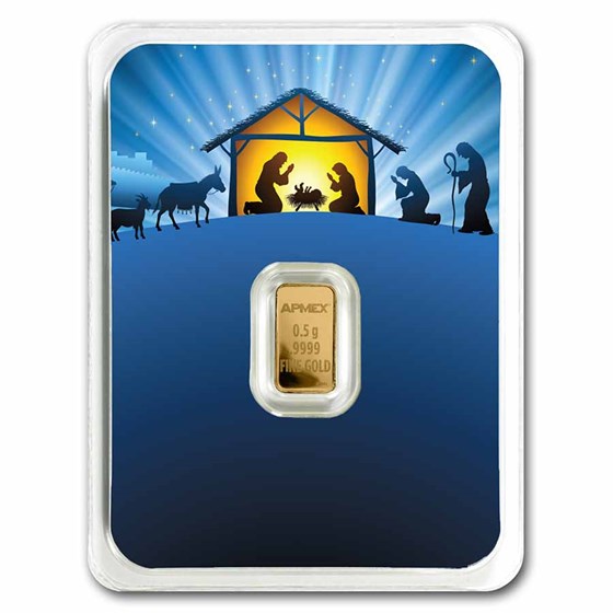 1/2 gram Gold Bar - APMEX (w/Nativity Card, In TEP) 1/2 gram Gold Bar - APMEX (w/Nativity Card, In TEP)