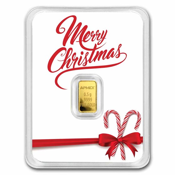 1/2 gram Gold Bar - APMEX (w/White Merry Christmas Card, In TEP) 1/2 gram Gold Bar - APMEX (w/White Merry Christmas Card, In TEP)