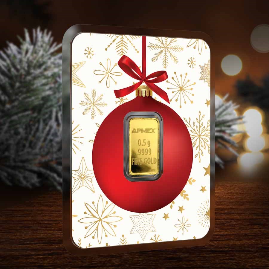 1/2 gram Gold Bar - Candy Cane (w/Red Ornament Card, In TEP)