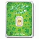 1/2 gram Gold Bar - Half Gram of Luck (Green Lucky Clover Card)