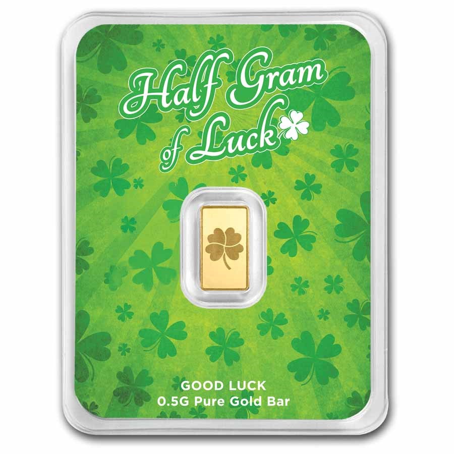 1/2 gram Gold Bar - Half Gram of Luck (Green Lucky Clover Card)