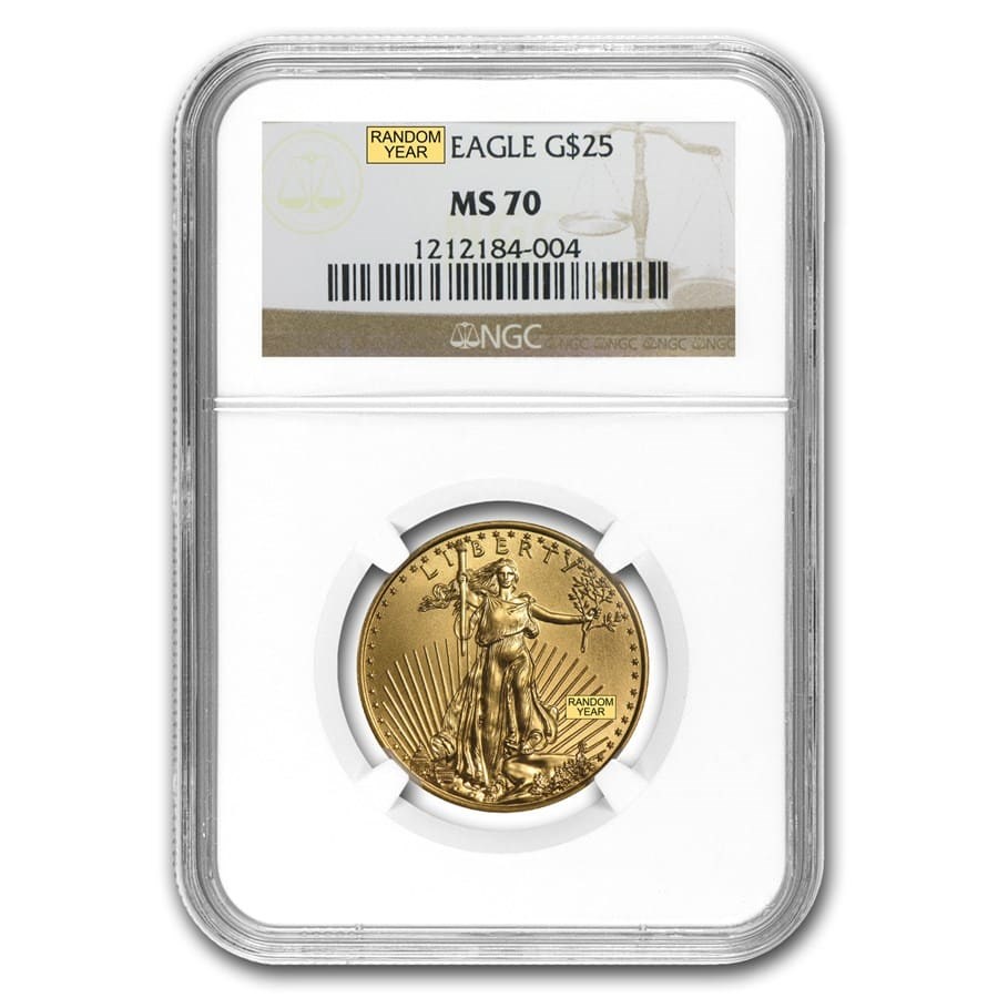 1/2 oz American Gold Eagle MS-70 NGC (Random Year)