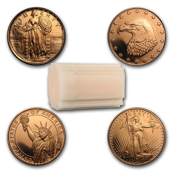 1/2 oz Copper Round - Random Design (20 count tube) 1/2 oz Copper Round - Random Design (20 count tube)